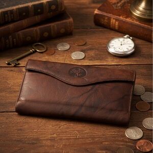 Vintage Buxton leather wallet brown/burgundy checkbook, cash kiss lock pouch